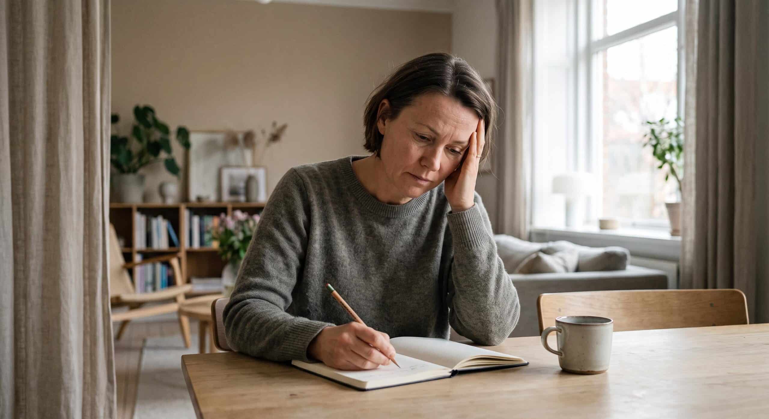 Person med stress, der har svært ved at koncentrere sig og huske ved skrivebordet
